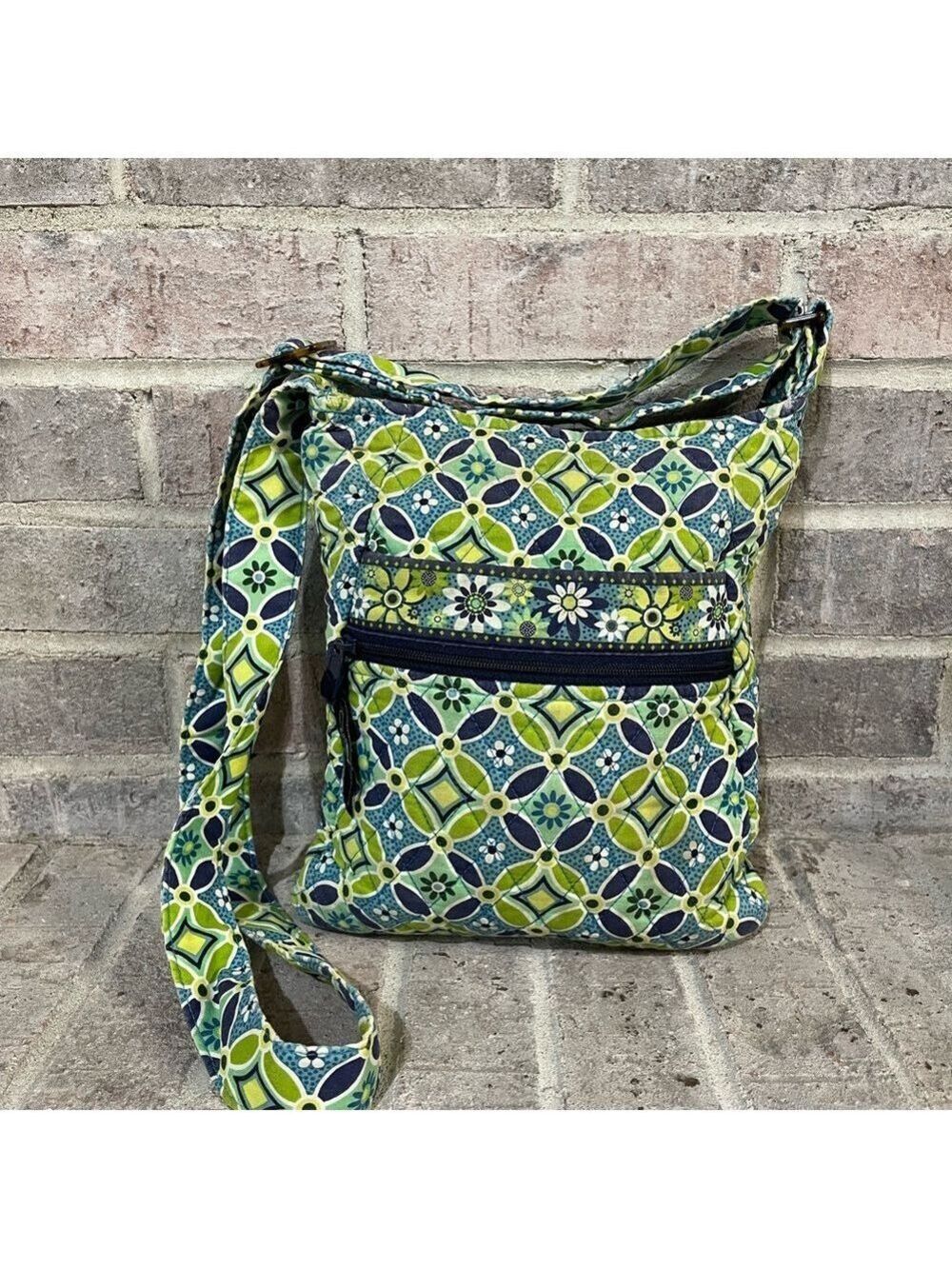 Vera Bradley Green and Blue Crossbody Bag with Quilted Design
